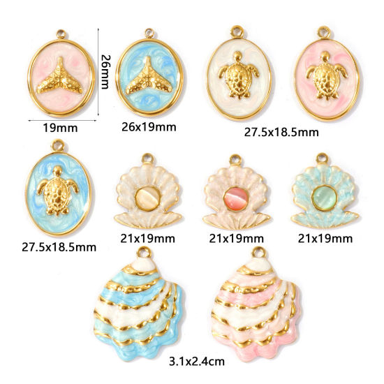 Imagen de 2 Unidades PVD Ecológico 304 Acero Inoxidable Joyería del océano Colgantes Al Por Mayor 18K Oro Real Chapado Multicolor Concha Esmalte