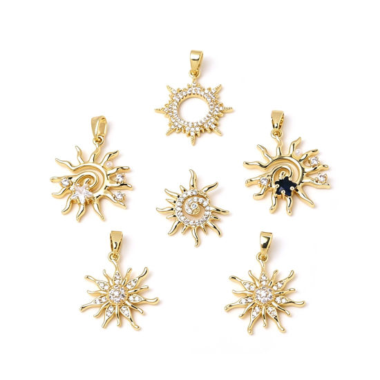 Immagine di 2 Pz Ottone Galassia Ciondoli Pendenti All'Ingrosso Placcato Oro 18K Sole Trasparente Cubic Zirconiae