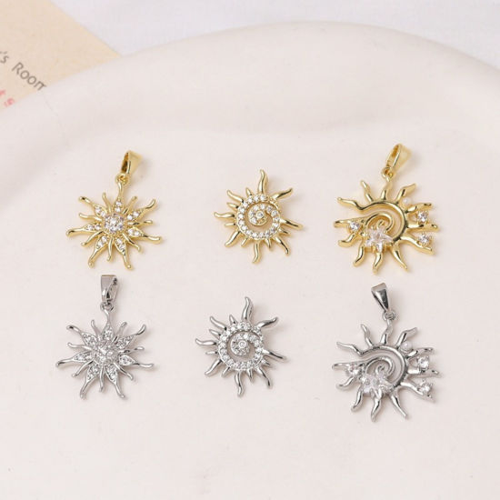 Immagine di 2 Pz Ottone Galassia Ciondoli Pendenti All'Ingrosso Placcato Oro 18K Sole Trasparente Cubic Zirconiae
