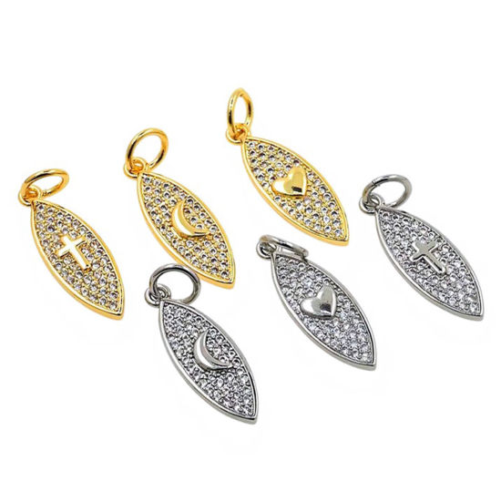 Bild von Messing Charms Großhandel Bunt Marquise Micro Pave Klar Kubischer Zirkon 25mm x 7mm