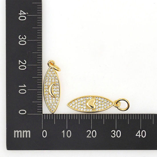 Bild von Messing Charms Großhandel Bunt Marquise Micro Pave Klar Kubischer Zirkon 25mm x 7mm