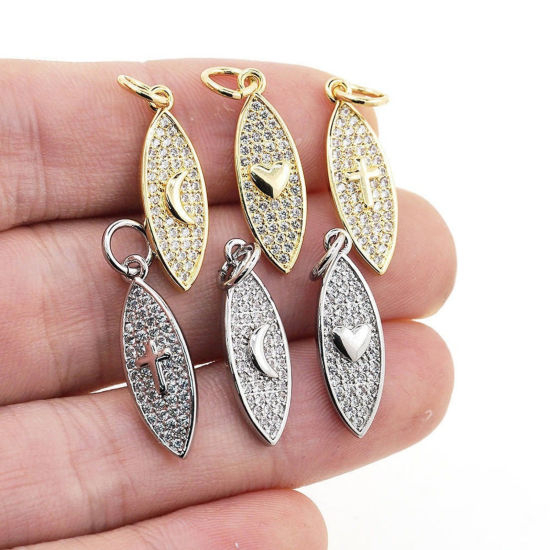 Bild von Messing Charms Großhandel Bunt Marquise Micro Pave Klar Kubischer Zirkon 25mm x 7mm