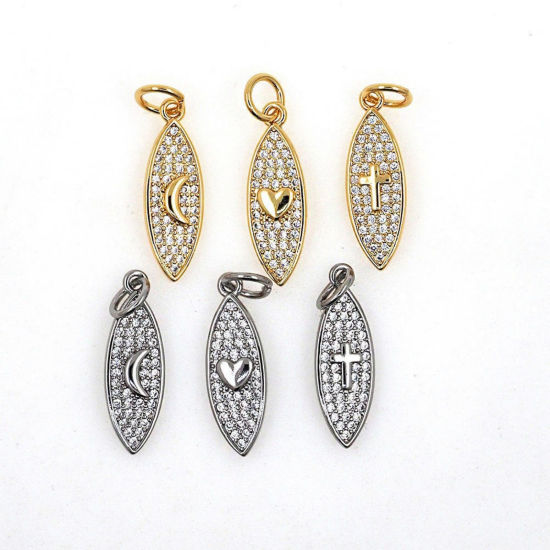 Bild von Messing Charms Großhandel Bunt Marquise Micro Pave Klar Kubischer Zirkon 25mm x 7mm