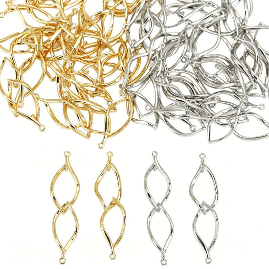 Picture of Eco-friendly Brass Connectors Charms Pendants Wholesale Real Gold Plated Twist 4.2cm x 1cm