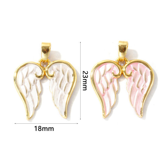 Bild von Umweltfreundlich Messing Charm-Anhänger Großhandel 18K Echtgold plattiert Flügel Spritzlackierung 23mm x 18mm