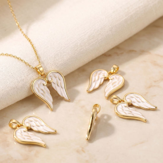 Bild von Umweltfreundlich Messing Charm-Anhänger Großhandel 18K Echtgold plattiert Flügel Spritzlackierung 23mm x 18mm