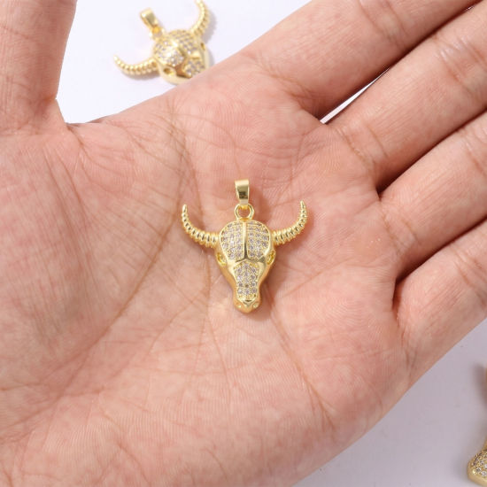Picture of Eco-friendly Brass West Cowboy Charm Pendant Wholesale 18K Real Gold Plated Bull Head/ Cow Head