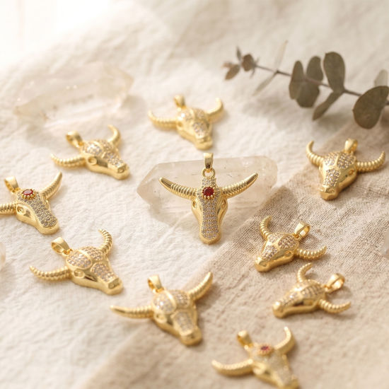 Picture of Eco-friendly Brass West Cowboy Charm Pendant Wholesale 18K Real Gold Plated Bull Head/ Cow Head