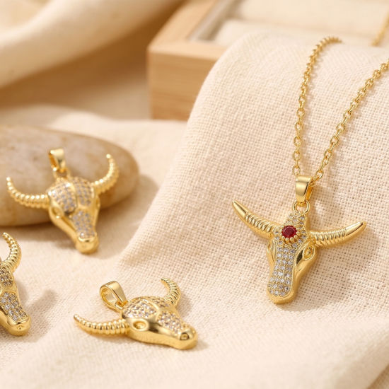 Picture of Eco-friendly Brass West Cowboy Charm Pendant Wholesale 18K Real Gold Plated Bull Head/ Cow Head