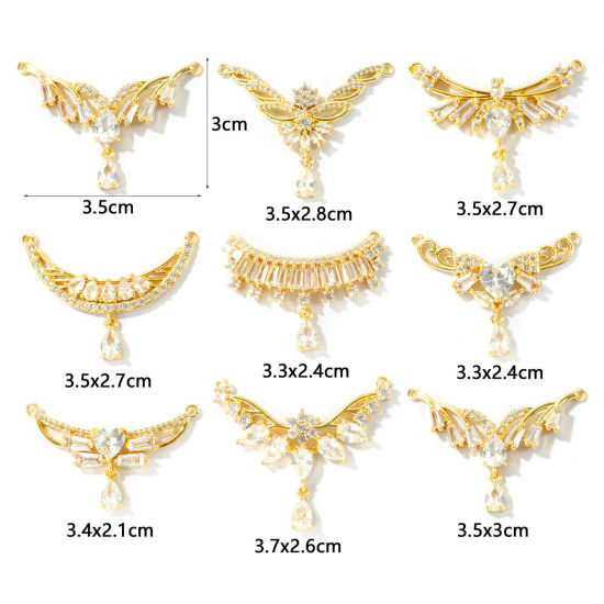 Bild von Umweltfreundlich Messing Steckverbinder Charms Anhänger Großhandel 18K Echtgold plattiert Klar Kubischer Zirkon