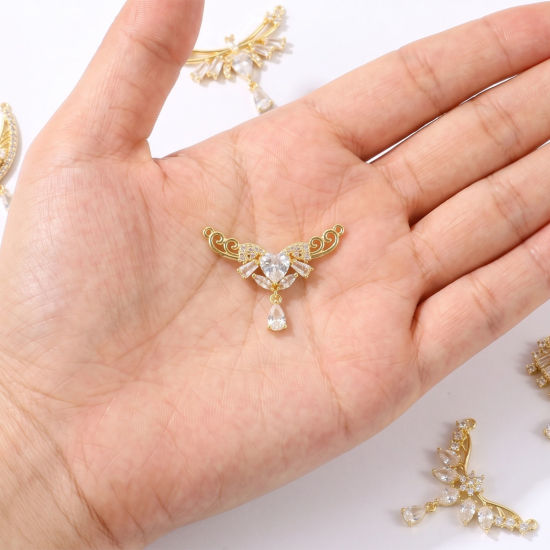 Bild von Umweltfreundlich Messing Steckverbinder Charms Anhänger Großhandel 18K Echtgold plattiert Klar Kubischer Zirkon