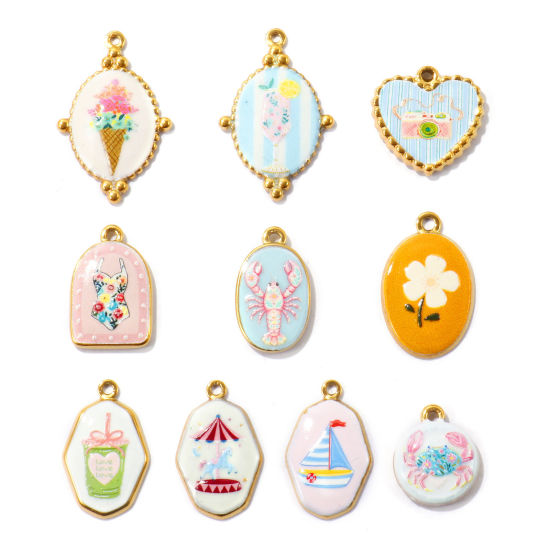 Picture of Eco-friendly PVD Waterproof Anti-Tarnish Hypoallergenic 304 Stainless Steel Charms Wholesale 18K Real Gold Plated Printed