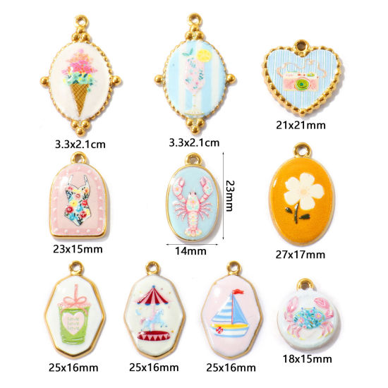 Picture of Eco-friendly PVD Waterproof Anti-Tarnish Hypoallergenic 304 Stainless Steel Charms Wholesale 18K Real Gold Plated Printed