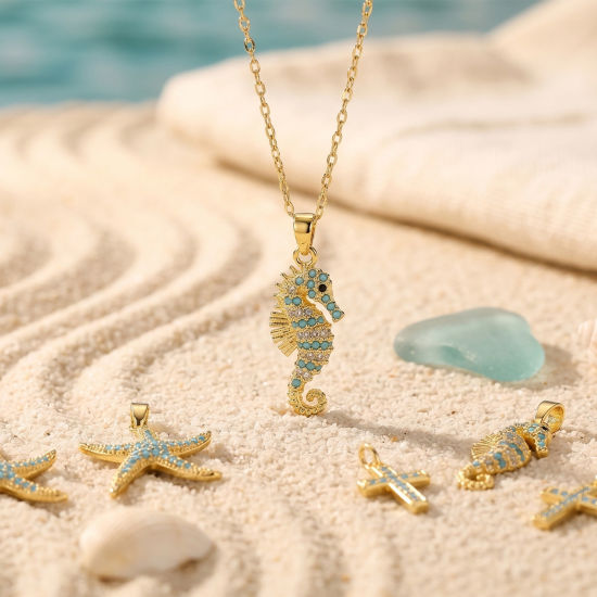Bild von Umweltfreundlich Messing Charms Großhandel 18K Echtgold plattiert Blau Kubischer Zirkon