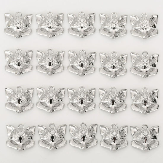 Picture of 2 PCs Eco-friendly Brass Charms Wholesale Real Gold Plated Mask Fox Clear Cubic Zirconia 16mm x 15mm