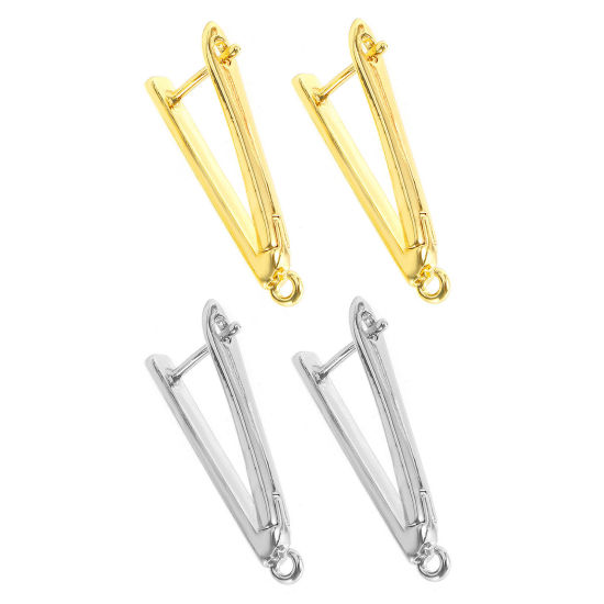 Bild von Messing Ohrringzubehör Großhandel Bunt V-Form Mit offener Schleife 3cm x 1.2cm, Drahtst?rke: 1.2mm(17 Gauge)