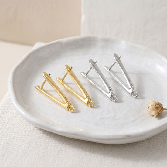 Bild von Messing Ohrringzubehör Großhandel Bunt V-Form Mit offener Schleife 3cm x 1.2cm, Drahtst?rke: 1.2mm(17 Gauge)