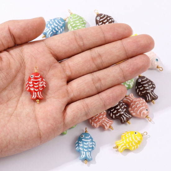 Imagen de 2 Unidades Respetuoso del Medio Ambiente 304 Acero Inoxidable & Cerámica Joyería del océano Colgantes Al Por Mayor Chapado en Oro de 18K Pez 3D 3.6cm x 2cm