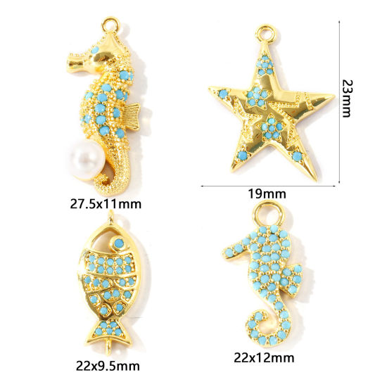 Picture of Brass Charms Wholesale 18K Gold Plated Micro Pave Blue Cubic Zirconia
