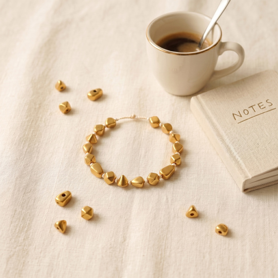 Picture of Eco-friendly PVD Waterproof Anti-Tarnish Hypoallergenic 304 Stainless Steel Beads For DIY Jewelry Making Wholesale 18K Real Gold Plated Irregular