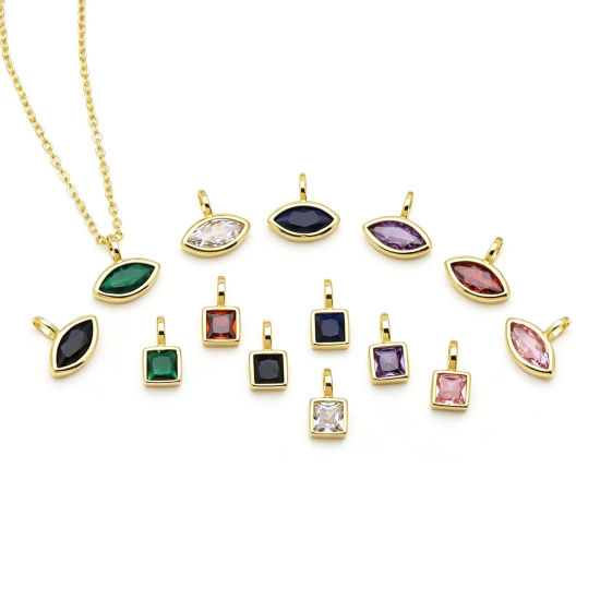 Immagine di 2 Pz Ottone Mini Ciondoli All'Ingrosso Placcato Oro 18K Geometrica Multicolore Cubic Zirconiae