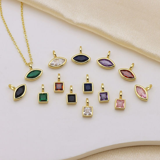 Immagine di 2 Pz Ottone Mini Ciondoli All'Ingrosso Placcato Oro 18K Geometrica Multicolore Cubic Zirconiae