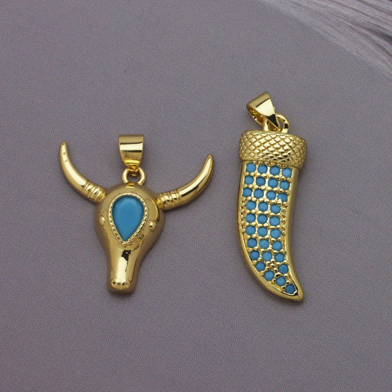 Picture of Brass Ocean Jewelry Charms Wholesale 18K Gold Plated Blue Cubic Zirconia