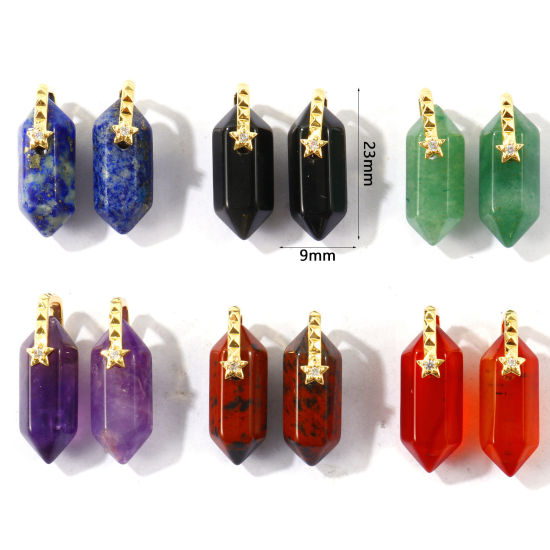 Bild von Umweltfreundlich Edelstein & Messing Geometrisch Charms Großhandel 18K Echtgold plattiert Sechseckiges Prisma Klar Zirkonia 23mm x 9mm