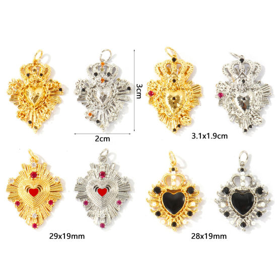 Bild von Umweltfreundlich Messing + Kubisch Zirkonia Religiös Charms Großhandel Echtgold plattiert Ex Voto Herz Micro Pave Klar Zirkonia
