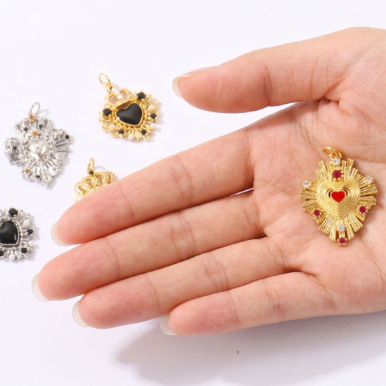 Bild von Umweltfreundlich Messing + Kubisch Zirkonia Religiös Charms Großhandel Echtgold plattiert Ex Voto Herz Micro Pave Klar Zirkonia