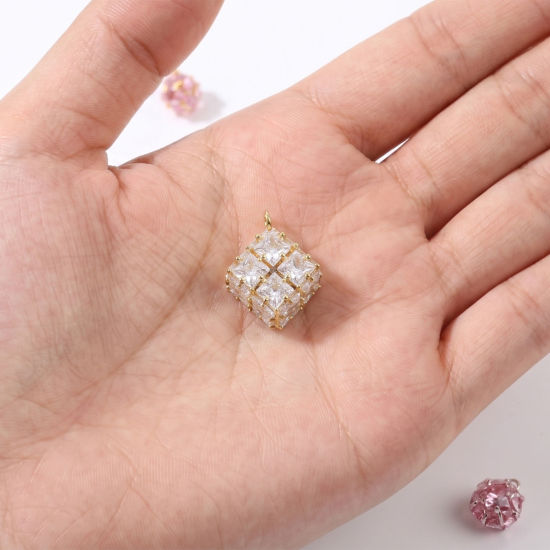 Image de 1 Pièce Breloques En Gros en Laiton & Zirconia Cubique Respectueux de la Nature Géométrique Plaqué Or Véritable