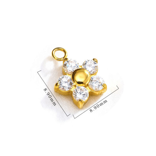 Bild von 304 Edelstahl Charms Großhandel Blumen Bunt Zirkonia 8.9mm x 8.9mm