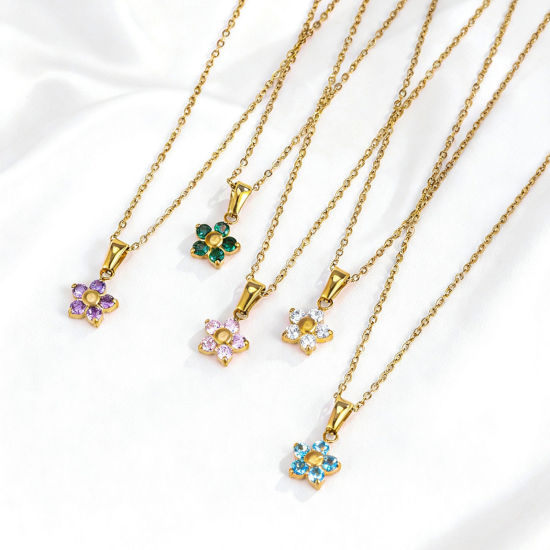 Bild von 304 Edelstahl Charms Großhandel Blumen Bunt Zirkonia 8.9mm x 8.9mm