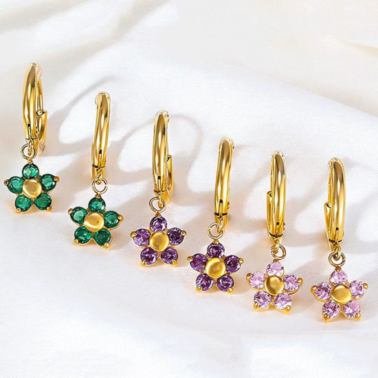 Bild von 304 Edelstahl Charms Großhandel Blumen Bunt Zirkonia 8.9mm x 8.9mm