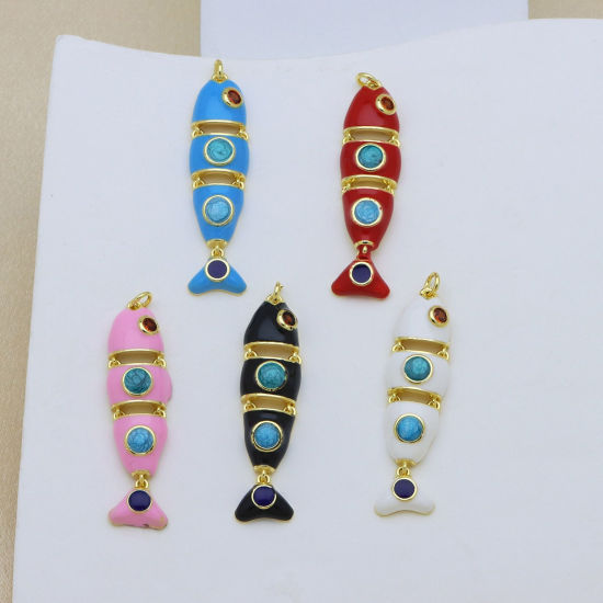 Bild von Messing Ozean Schmuck Charms Großhandel 18K Vergoldet Bunt Emaille Seesterne Fisch