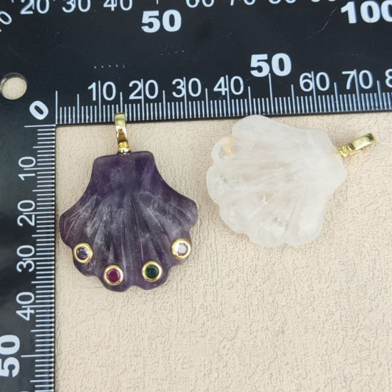 1 個 真鍮 & 天然石 海ジュエリー ペンダント 卸売り 18Kゴールドメッキ シェル 多色 ジルコン 3.8cm x 3cm、 の画像