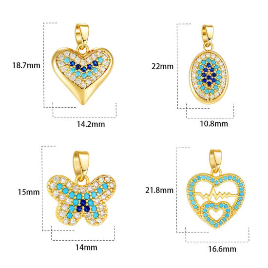 Image de 2 Pcs Pendentif Breloque En Gros en Laiton Plaqué Or 18K Micro Pave à Zircone Cubique Bleu