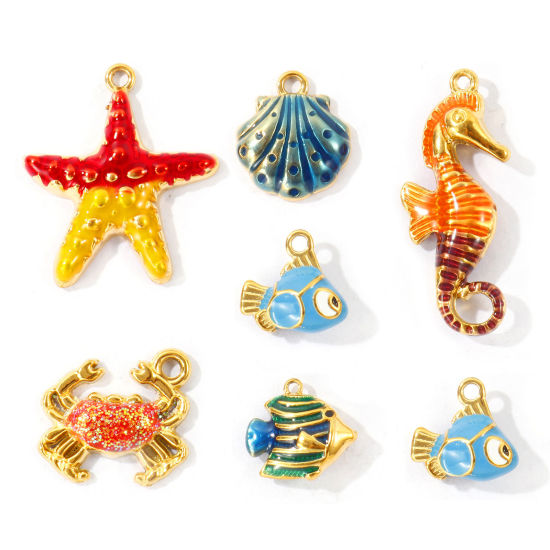 Bild von Umweltfreundliche PVD 304 Edelstahl Ozean Schmuck Charms Großhandel 18K Vergoldet Emaille