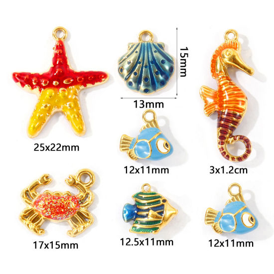 Bild von Umweltfreundliche PVD 304 Edelstahl Ozean Schmuck Charms Großhandel 18K Vergoldet Emaille