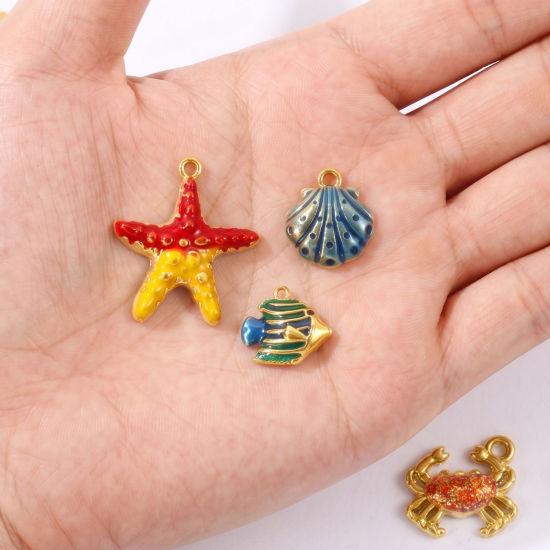 Bild von Umweltfreundliche PVD 304 Edelstahl Ozean Schmuck Charms Großhandel 18K Vergoldet Emaille