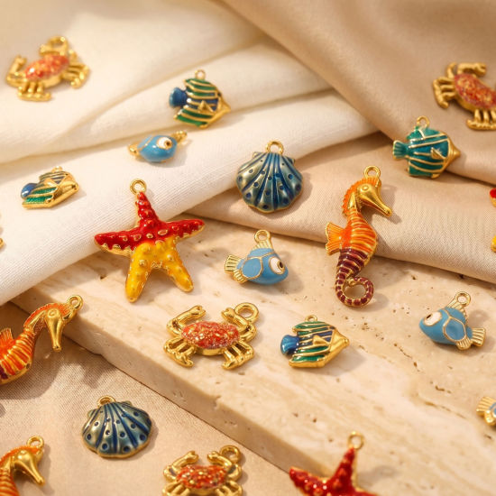 Bild von Umweltfreundliche PVD 304 Edelstahl Ozean Schmuck Charms Großhandel 18K Vergoldet Emaille