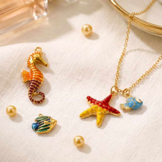 Bild von Umweltfreundliche PVD 304 Edelstahl Ozean Schmuck Charms Großhandel 18K Vergoldet Emaille