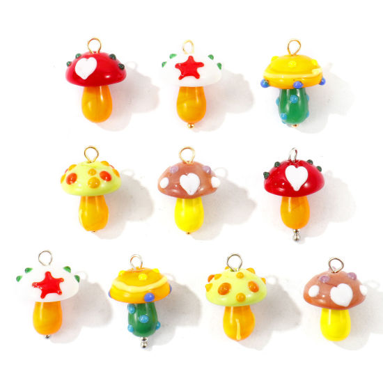 Bild von Umweltfreundlich 304 Edelstahl & Keramik Charms Großhandel Bunt Pilz 3D 23mm x 16mm