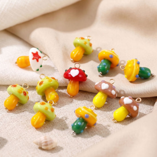 Bild von Umweltfreundlich 304 Edelstahl & Keramik Charms Großhandel Bunt Pilz 3D 23mm x 16mm