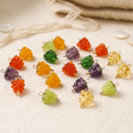 Picture of 2 PCs Eco-friendly 304 Stainless Steel & Ceramic Charms Wholesale Multicolor Raspberry Fruit 3D 19mm x 13mm