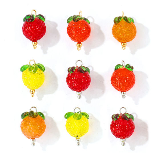 Bild von Umweltfreundlich 304 Edelstahl & Keramik Charms Großhandel Bunt Erdbeeren 3D 21mm x 13mm