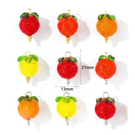 Bild von Umweltfreundlich 304 Edelstahl & Keramik Charms Großhandel Bunt Erdbeeren 3D 21mm x 13mm
