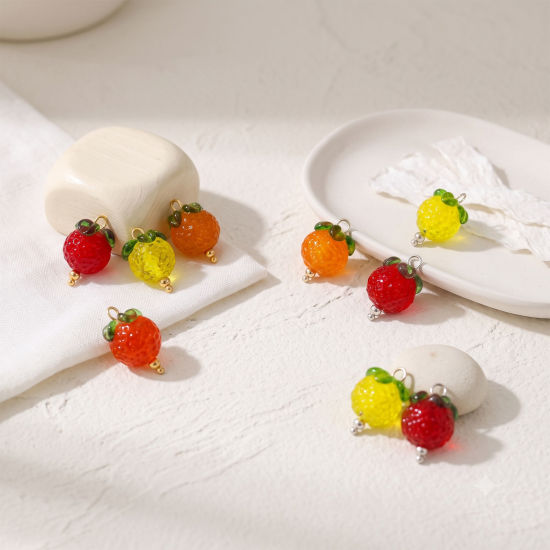Bild von Umweltfreundlich 304 Edelstahl & Keramik Charms Großhandel Bunt Erdbeeren 3D 21mm x 13mm