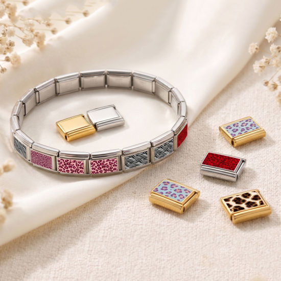 Imagen de 10 Unidades 304 Acero Inoxidable Personalizado a Medida Eslabones de Encanto Italianos para Hacer Pulseras Modulares Relojes y Joyas DIY Al Por Mayor Rectángulo Base Camafeo 10mm x 9mm