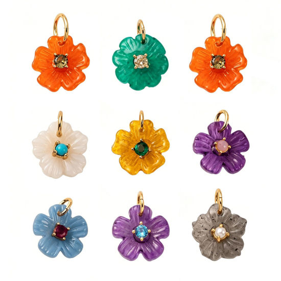 Imagen de 1 Unidad Latón & Resina Colgantes Al Por Mayor Chapado en Oro de 18K Multicolor Flor